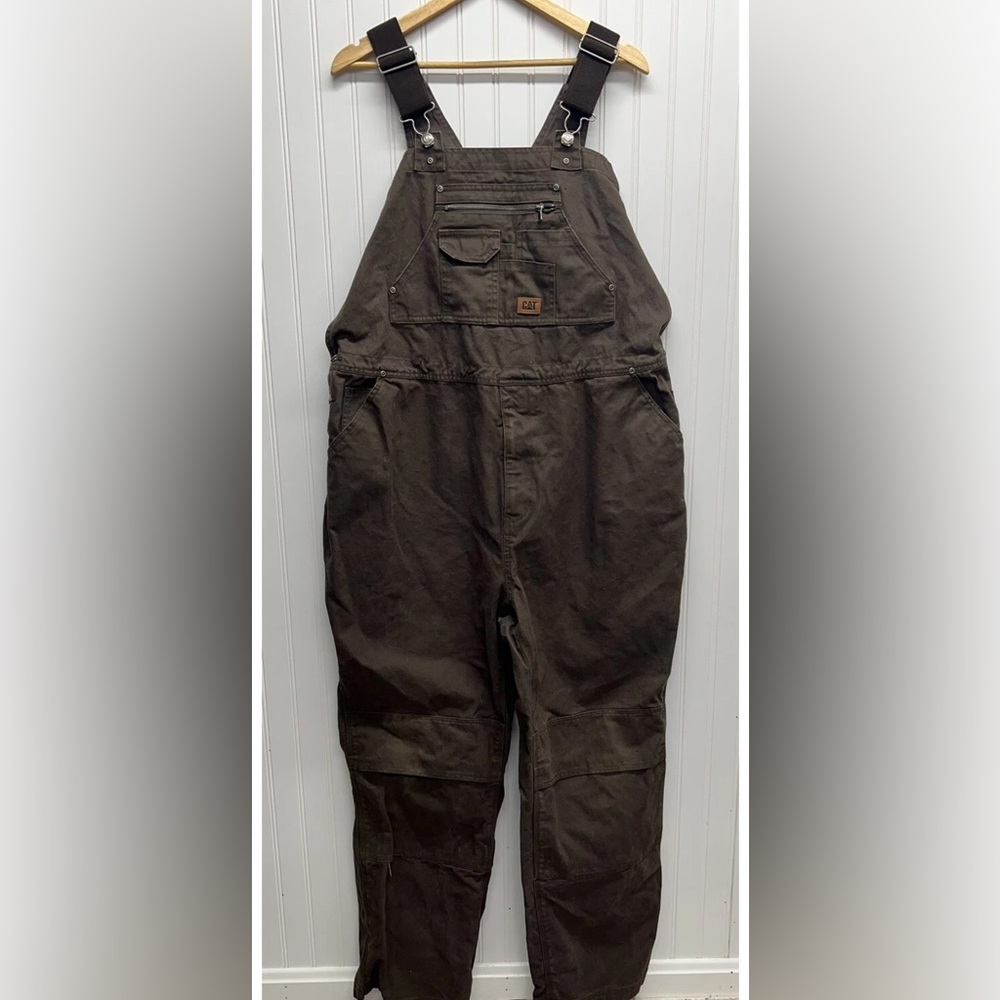 CAT Workwear Duck Canvas Bib Overalls Sz 42/32 Brown